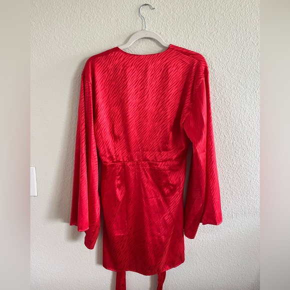 Satin Wrap Front Wide Sleeve Mini Dress - Picture 5 of 5